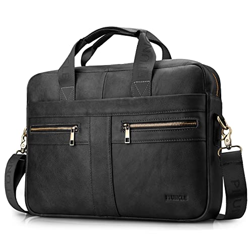 BAGZY Laptoptasche 14 Zoll Aktentasche Herren Umhängetasche Geschenk für Männer Handtasche für Männer Echtes PU Leder Herren Business Tasche Notebook Tasche Herren Bürotasche (Schwarz) von BAGZY