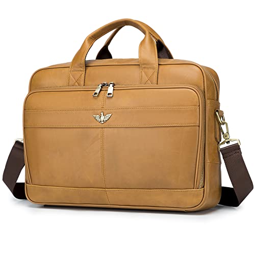 BAGZY Laptoptasche 15.6 Zoll Aktentasche Herren Umhängetasche Geschenk für Männer Handtasche für Männer Echtes Leder Herren Business Tasche Notebook Tasche Herren Bürotasche (Braun) von BAGZY