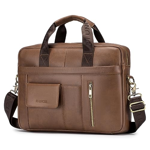 BAGZY Laptoptasche 15.6 Zoll Aktentasche Herren Umhängetasche Geschenk für Männer Handtasche für Männer Echtes Leder Herren Business Tasche Notebook Tasche Herren Bürotasche (Kaffee) von BAGZY