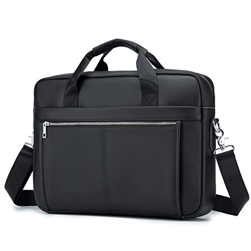 BAGZY Laptoptasche 15.6 Zoll Aktentasche Herren Umhängetasche Geschenk für Männer Handtasche für Männer Echtes Leder Herren Business Tasche Notebook Tasche Herren Bürotasche (Schwarz) von BAGZY