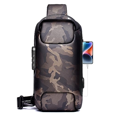 BAGZY Mann Brusttasche Herren 7,9-Zoll-Tablet Brustbeutel Herren Tasche Handtasche Herren Sling Bag Crossbody Bag Herren Messenger-bags USB-Anschluss (Camo) von BAGZY