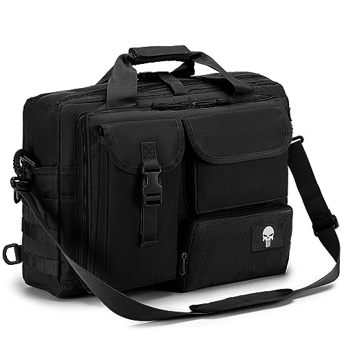 BAGZY Multifunktional Taktische Tasche Arbeitstasche Herren Militär Tasche Umhängetasche 14/15,6/19 Zoll Laptoptasche Pilotentasche Bundeswehr Aktentasche Schultasche Kamera (Schwarz 17,3 Zoll) von BAGZY