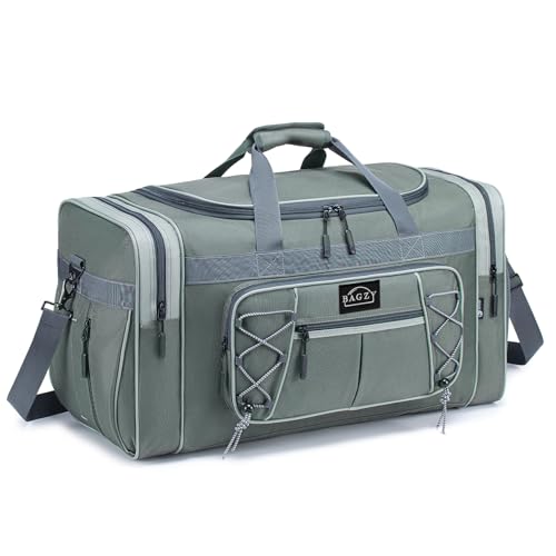 BAGZY Reisetasche 70 Liter Groß Sporttasche Herren Damen wasserdichte Handgepäck Koffer Cabin Holdall Bag Weekender Travel Duffle Bag Handtasche Reisetaschen für Gym Camping Reisen Urlaub Grau von BAGZY