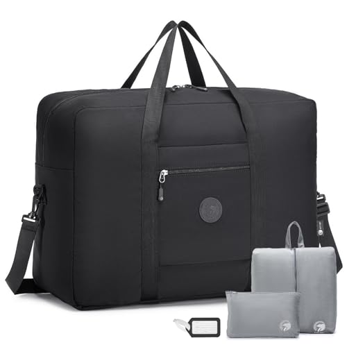 BAGZY Reisetasche Groß 45L Erweiterbare Handgepäck Tasche 55x40x20 Faltbar für TUI Airways Lufthansa Wasserdicht Reisetaschen Flugzeug Leicht Sporttasche Gym Duffle Bag für Weekender Herren Damen von BAGZY
