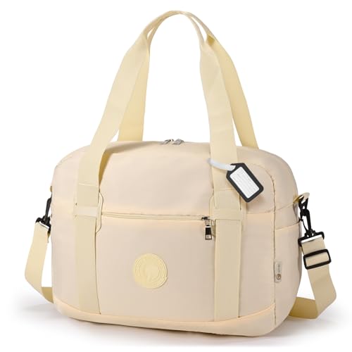 BAGZY Reisetasche Handgepäck Tasche 40x30x20 Wizzair Vueling Eurowings 25L Faltbare Weekender Sporttasche Klein Wasserdicht Koffer Handgepäck Tasche für Flugzeug Hospital Bag Herren Damen Beige von BAGZY