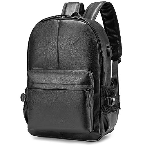 BAGZY Rucksack Herren Laptop Rucksack 15,6 Zoll Reiserucksack PU Leder Rucksack Wasserdicht Herren Rucksäcke Büchertasche Tagesrucksack für Kabine/Hochschule/Büro mit USB von BAGZY