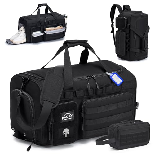 BAGZY Taktischer Reisetasche Sporttasche Herren mit Schuhfach Gym Tasche Rucksack 40L Trainingstasche Herren Für Arbeits Reise Sport Fitness Weekender Zelten mit Taktische Kulturtasche Schwarz von BAGZY