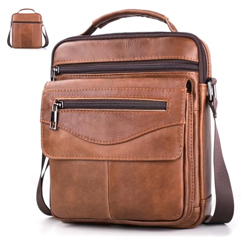 BAGZY Umhängetasche Herren Leder Schultertasche Mann Echtes Leder Umhängetasche Crossbody Bag Messenger Bags Tasche Brustbeutel Herren Handtasche Geschenke für Männer，Braun von BAGZY