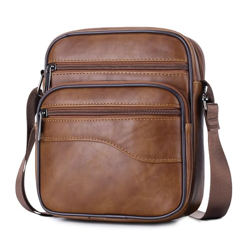 BAGZY Umhängetasche Herren Leder Schultertasche PU Umhängetaschen Männer Schultertasche Herren Klein Umhängetasche Handyhülle Geschenk für Männliche Freunde ，Braun von BAGZY