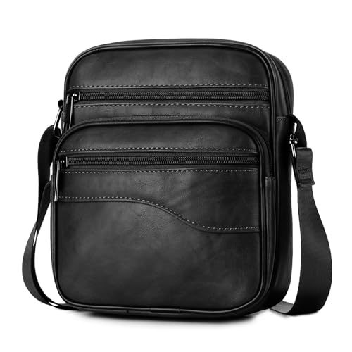 BAGZY Umhängetasche Herren Leder Schultertasche PU Umhängetaschen Männer Schultertasche Herren Klein Umhängetasche Handyhülle Geschenk für Männliche Freunde ，Schwarz von BAGZY