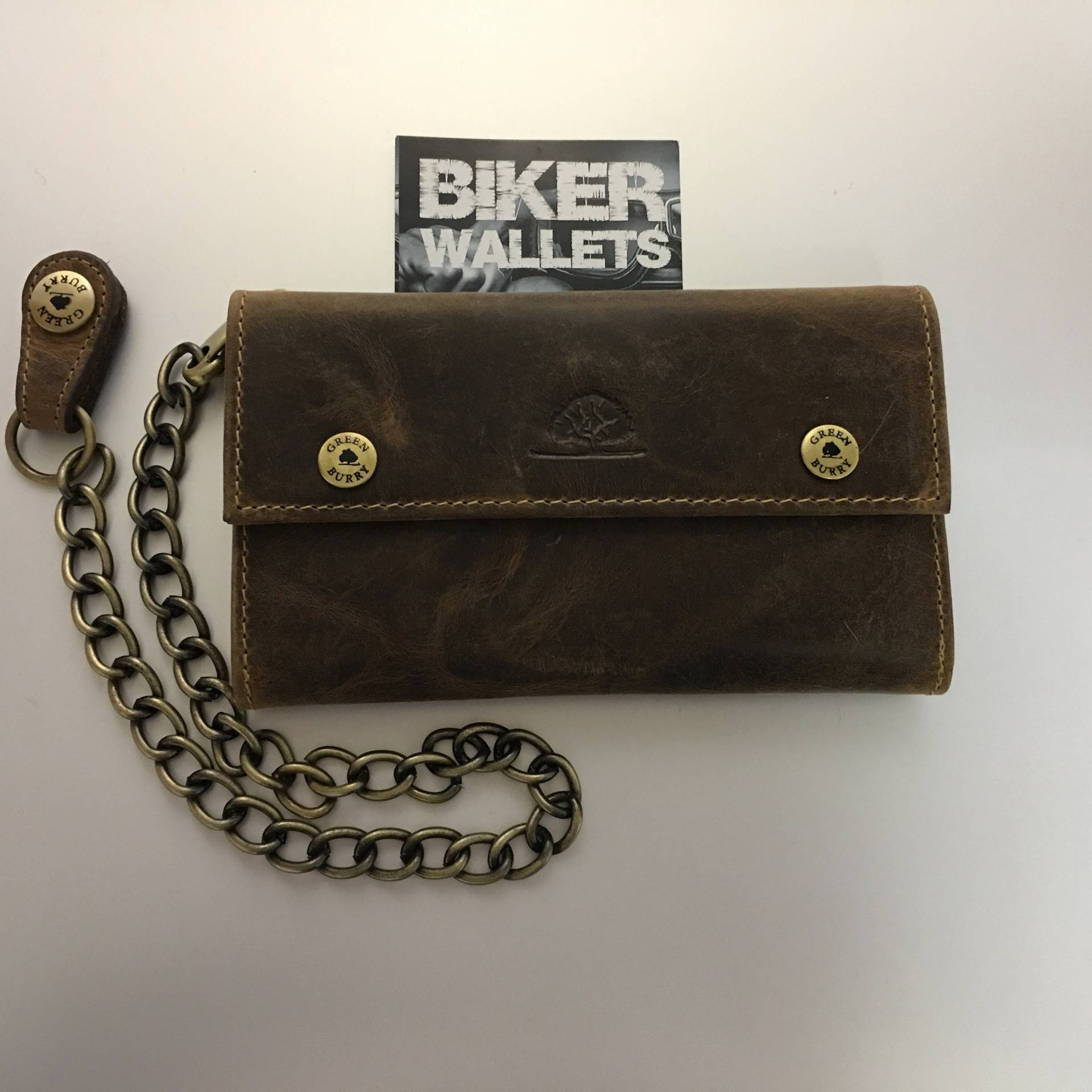 Leder Bikerbörse Herren Portemonnaie Mit Kette Brieftasche Vintage-Design Braun Used Look von BAGinTimeShop