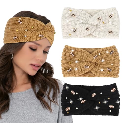 BAHABY Winter-Stirnbänder für Damen, 3 Stück, Fußball-Stirnband, Ohrenwärmer, dicke Stirnbänder, geknotetes Stirnband für Frauen und Mädchen von BAHABY