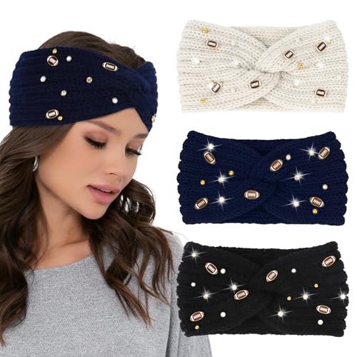 BAHABY Winter-Stirnbänder für Damen, 3 Stück, Fußball-Stirnband, Ohrwärmer, dicke Stirnbänder, geknotetes Stirnband für Frauen und Mädchen von BAHABY