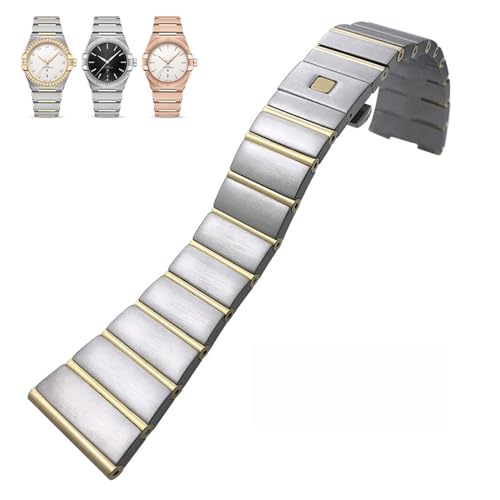 BAHDB 15 mm, 17 mm, 18 mm, 23 mm, 25 mm, konkave Form, Edelstahl-Armband, passend für Omega Constellation Silber-Uhrenarmband, solide Armbänder (Color : Gold and silver, Size : 15mmx5.5mm) von BAHDB