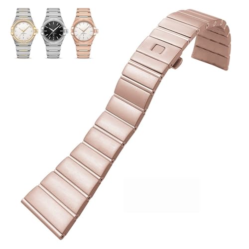 BAHDB 15 mm, 17 mm, 18 mm, 23 mm, 25 mm, konkave Form, Edelstahl-Armband, passend für Omega Constellation Silber-Uhrenarmband, solide Armbänder (Color : Rose Gold, Size : 15mmx5.5mm) von BAHDB