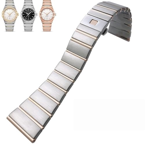 BAHDB 15 mm, 17 mm, 18 mm, 23 mm, 25 mm, konkave Form, Edelstahl-Armband, passend für Omega Constellation Silber-Uhrenarmband, solide Armbänder (Color : Rose gold silver, Size : 15mmx5.5mm) von BAHDB