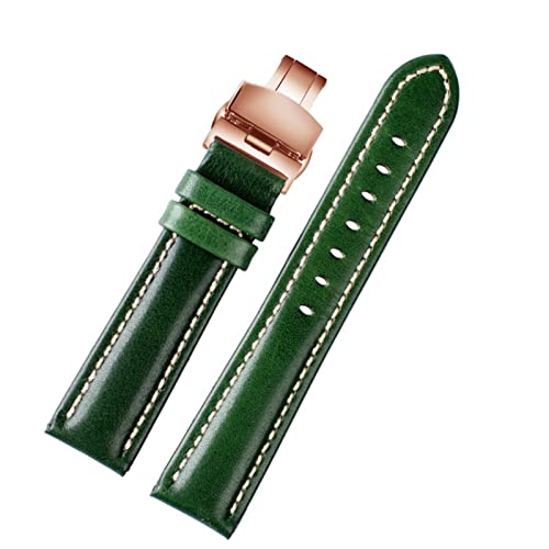 BAHDB 18 mm 20 mm 22 mm hochwertiges Bambusmuster weiche Kuhwahnsinnsgurt Männer Schmetterling Schnallen Strauß Ledergrün Watchband Armband(C RG Folding,16mm) von BAHDB