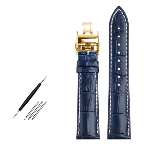 BAHDB 19 mm 20 mm 21 mm 22 mm Echtleder-Uhrenarmband, für Longines L29094920-Uhren-Upgrade. Ersetzen Sie das Band der obersten Schicht aus Rindsleder (Color : Blue gold buckle, Size : 19mm) von BAHDB