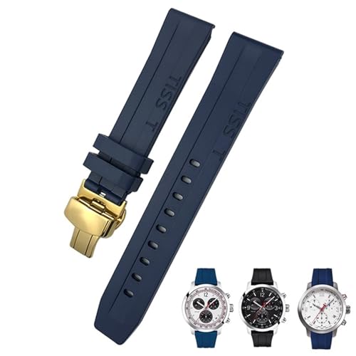 BAHDB 19 mm 20 mm Armband für Tissot T114417 T114, weiches Gummi-Silikon-Uhrenarmband, Schmetterlingsverschluss, wasserdichte Sportarmbänder(Color:Blue gold buckle2,Size:20mm) von BAHDB