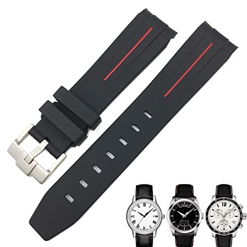 BAHDB 19 mm 20 mm gebogenes Gummi-Uhrenarmband für Tissot 1853 Lelocle PRC200 Rolex Submariner Hamilton Omega wasserdichtes Uhrenarmband(Black Red 1,20mm) von BAHDB