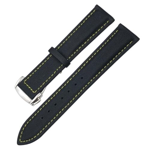 BAHDB 19mm 20mm High Density Nylon Uhrenarmband für Omega Planet Ocean Seamaster 300 Speedmaster Stoff Leder Canvas 21mm 22mm Uhrenarmband (Color : Black yellow Round, Size : 21mm) von BAHDB