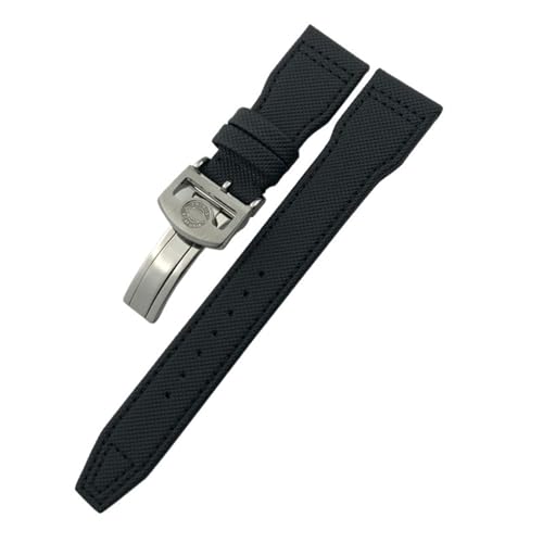 BAHDB 20 mm, 21 mm, 22 mm hochdichtes Nylon-Kalbsleder-Uhrenarmband, passend für IWC Big PILOT IW5009 IW3880, Lederarmband, schwarzes Armband(Color:Black black clasp2,Size:21mm) von BAHDB