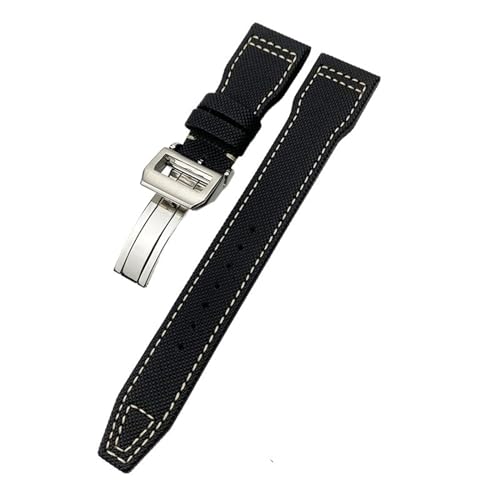 BAHDB 20 mm, 21 mm, 22 mm hochdichtes Nylon-Kalbsleder-Uhrenarmband, passend für IWC Big PILOT IW5009 IW3880, Lederarmband, schwarzes Armband(Color:Black white clasp1,Size:20mm) von BAHDB