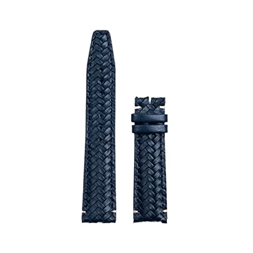 BAHDB 20 mm 22 mm handgewebtes Rindsleder-Armband, passend für IWC-Armband, Portugieser-Fliegeruhrenarmband, gebogenes Ende, echtes Leder(Blue No Buckle,22mm) von BAHDB