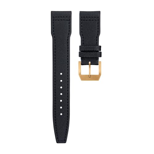 BAHDB 20 mm bis 22 mm Nylon-Canvas-Leder-Uhrenarmbänder für IWC SPITFIRE MARK 18 Portugieser Portofino TOP GUN Pilot IW3777 Armband (Color : Black Gold buckle C, Size : 20MM) von BAHDB