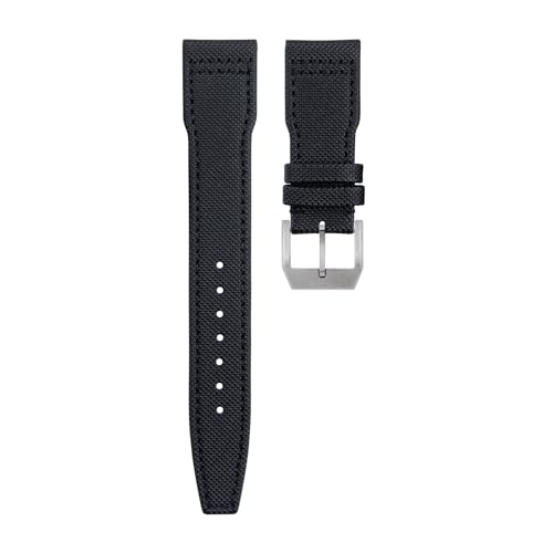 BAHDB 20 mm bis 22 mm Nylon-Canvas-Leder-Uhrenarmbänder für IWC SPITFIRE MARK 18 Portugieser Portofino TOP GUN Pilot IW3777 Armband (Color : Black SILVER buckle C, Size : 20MM) von BAHDB