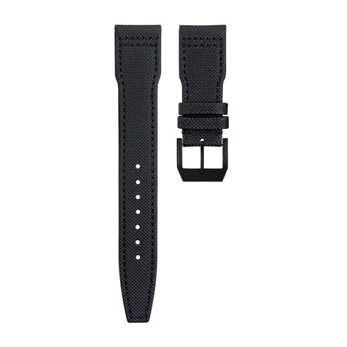 BAHDB 20 mm bis 22 mm Nylon-Canvas-Leder-Uhrenarmbänder für IWC SPITFIRE MARK 18 Portugieser Portofino TOP GUN Pilot IW3777 Armband (Color : Black black buckle C, Size : 21MM) von BAHDB