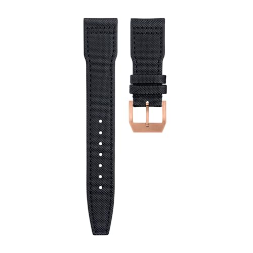 BAHDB 20 mm bis 22 mm Nylon-Canvas-Leder-Uhrenarmbänder für IWC SPITFIRE MARK 18 Portugieser Portofino TOP GUN Pilot IW3777 Armband (Color : Black rose buckle C, Size : 20MM) von BAHDB