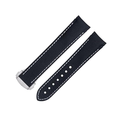 BAHDB 20 mm gebogenes Uhrenarmband für Omega-Armband AT150 Seamaster 300 Planet Ocean De Ville Speedmaster Black White Line High-Density-Nylon-Rindsleder-Uhrenarmbänder (Color : Blue 2, Size : 20MM von BAHDB