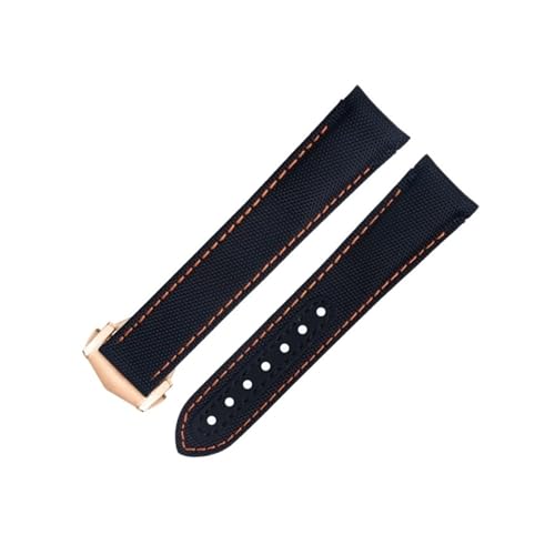 BAHDB 20 mm schwarze orangefarbene Linie hochdichtes Nylon-Rindsleder-Uhrenarmband für Omega AT150 Seamaster 300 Planet Ocean De Ville Speedmaster Uhrenarmband mit gebogenem Ende (Color : Blue 4, Si von BAHDB