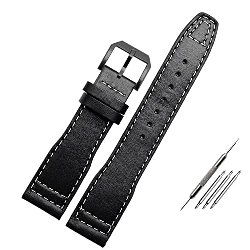 BAHDB 20mm 21mm Braun Schwarz Herren Armband Für IWC Pilot Mark XVIII IW327004 IW377714 Uhrenarmband Kalb Echtes Lederarmband(Black white black,21mm) von BAHDB