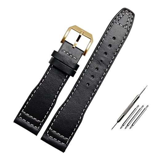 BAHDB 20mm 21mm Braun Schwarz Herren Armband Für IWC Pilot Mark XVIII IW327004 IW377714 Uhrenarmband Kalb Echtes Lederarmband(Black white gold,20mm) von BAHDB