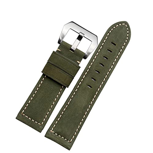 BAHDB 20mm 22 mm 24 mm 26 mm echter Leder Retro Man Uhrenband für Panerai PAM111 441 Kaufmanns -Wachband -Handgelenksgurt(Army Green silver,24mm) von BAHDB