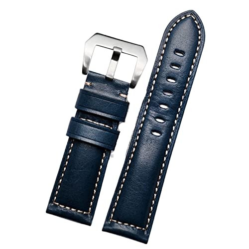 BAHDB 20mm 22 mm 24 mm 26 mm echter Leder Retro Man Uhrenband für Panerai PAM111 441 Kaufmanns -Wachband -Handgelenksgurt(Retro blue silver,24mm) von BAHDB