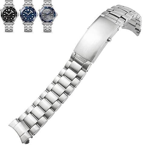 BAHDB 20mm 22mm 316L Edelstahl Uhrenarmbänder Passend für Omega 007 Seamaster 300 Planet Ocean Speedmaster Uhrenarmband Solide Armbänder(Three rows,22mm) von BAHDB