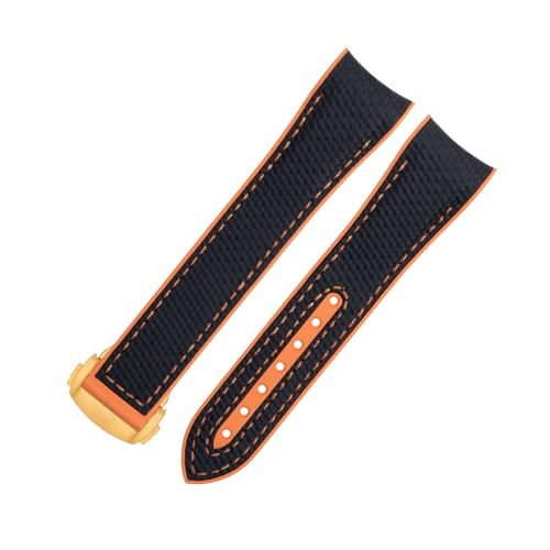 BAHDB 21 mm für Omega Seamaster 600 Uhrenarmband, weiches FKM Fluorkautschuk, Nylonstruktur, Vollgummi-Uhrenarmband, Faltschließe für 43,5 mm Zifferblatt (Color : Black Orange 9, Size : 22mm) von BAHDB