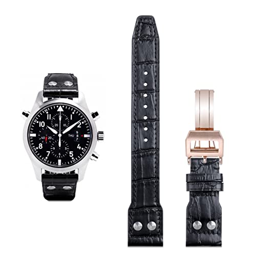 BAHDB 21mm 22mm Italien Rindsleder echtes weiches Lederarmband für IWC Pilot Mark 18 weiches braunes Uhrenarmband Faltschließe(Blk Rose Buckle,22mm Mark On) von BAHDB