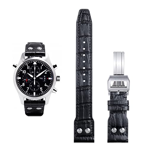 BAHDB 21mm 22mm Italien Rindsleder echtes weiches Lederarmband für IWC Pilot Mark 18 weiches braunes Uhrenarmband Faltschließe(Blk Silver Buckle,22mm Mark On) von BAHDB