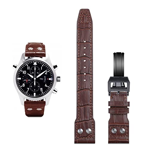 BAHDB 21mm 22mm Italien Rindsleder echtes weiches Lederarmband für IWC Pilot Mark 18 weiches braunes Uhrenarmband Faltschließe(Brown Blk Buckle,21mm Mark On) von BAHDB