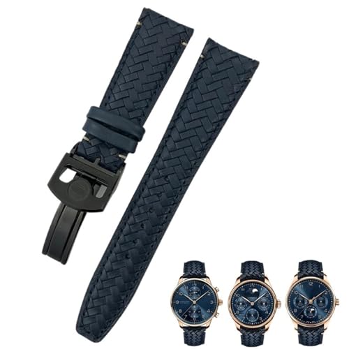 BAHDB 22 mm 20 mm 21 mm gewebtes Rindsleder-Uhrenarmband, passend für IWC Portugieser Fliegeruhren Portofino IW5007, blaues Uhrenarmband aus weichem Leder (Color : Blue black 2, Size : 21mm) von BAHDB