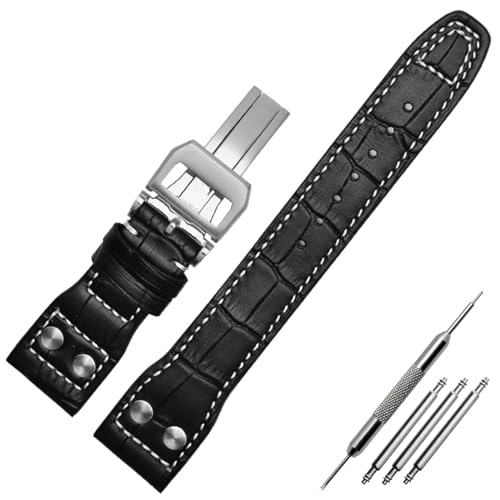 BAHDB 22-mm-Armband aus echtem Leder mit Nylonnieten, passend für IWC SPITFIRE Big Pilot's Watch IW5009, Rindslederarmband(B-Black silver) von BAHDB