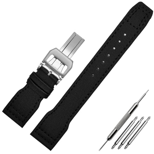 BAHDB 22-mm-Armband aus echtem Leder mit Nylonnieten, passend für IWC SPITFIRE Big Pilot's Watch IW5009, Rindslederarmband(Nylon silver) von BAHDB
