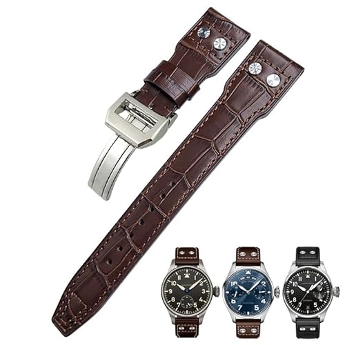 BAHDB 22 mm Nieten Echtlederarmband passend für IWC Big Pilot Uhr IW3777 Kalbslederarmband(Brown brown 1,Without Buckle) von BAHDB