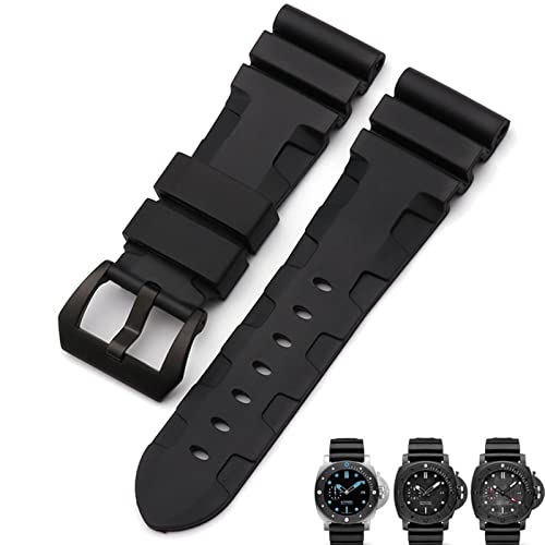BAHDB 22mm 24mm 26mm Natur Gummi Armband Für Panerai Luminor PAM441 Schwarz Blau Orange Sport Wasserdichte Uhr Armband werkzeuge(Black Blue-black,24mm) von BAHDB