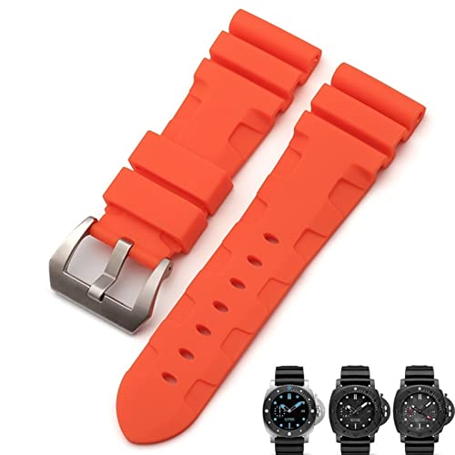 BAHDB 22mm 24mm 26mm Natur Gummi Armband Für Panerai Luminor PAM441 Schwarz Blau Orange Sport Wasserdichte Uhr Armband werkzeuge(Orange Orange-silver,24mm) von BAHDB
