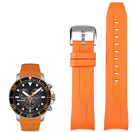 BAHDB 22mm Silikon Uhrenarmbänder Für Tissot T120417 T120407 Quarz Zifferblatt Gummi Sport Männer Armband Armband Wasserdicht(Orange silver buckle) von BAHDB